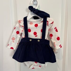Cat & Jack White Long Sleeve with Apples and Navy Dress with Navy Headband
